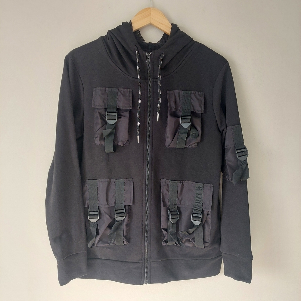 The Gangster Full Zip Hoodie w Accent Pockets, Men's XL, Black, Made in Turkey
